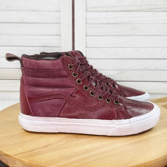 Vans SK8 Hi 46 MTE All Weather Pebble Leather Hightop Sneakers Burgundy 7 - Picture 1 of 11